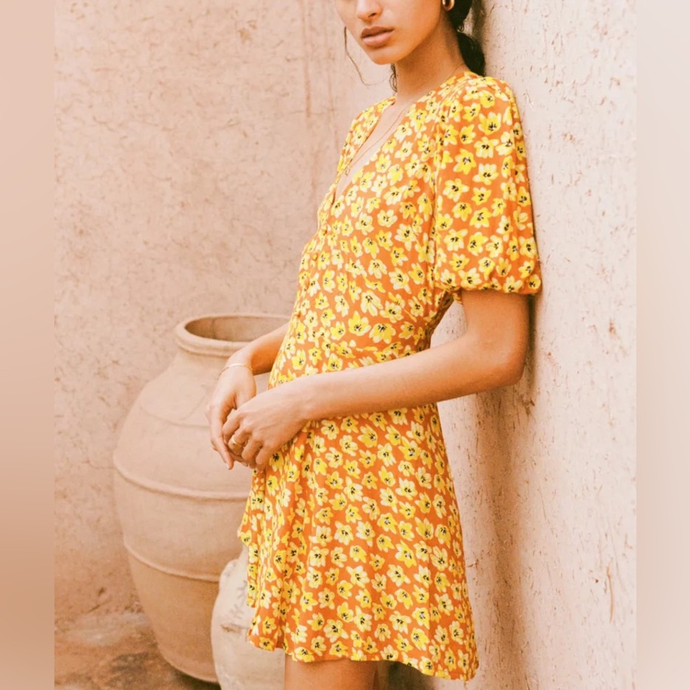 Faithful the brand orange yellow floral mini dress